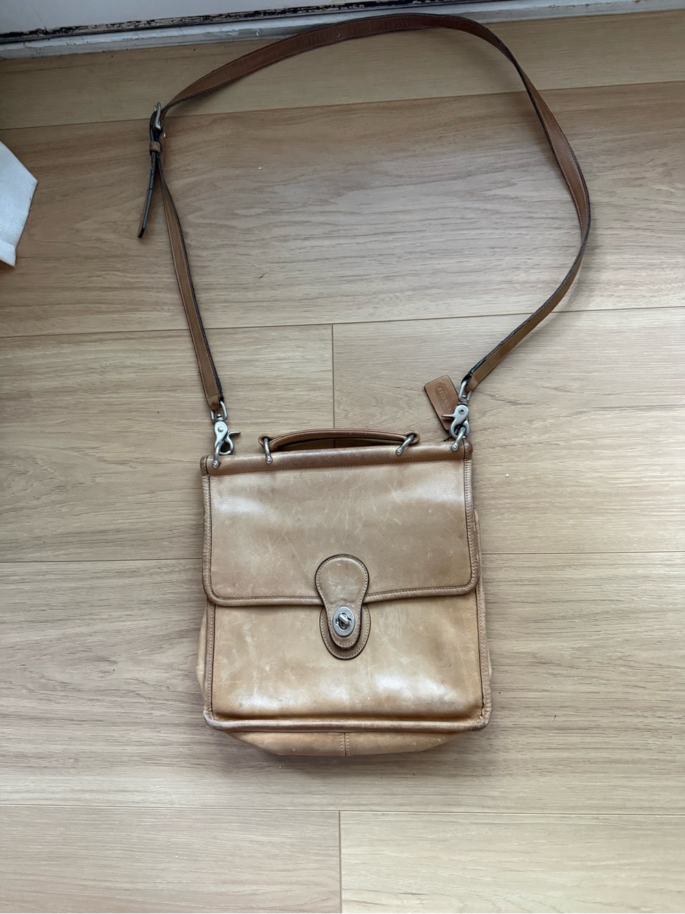 Coach Light Brown Leather Crossbody with Turn-Lock Flap
